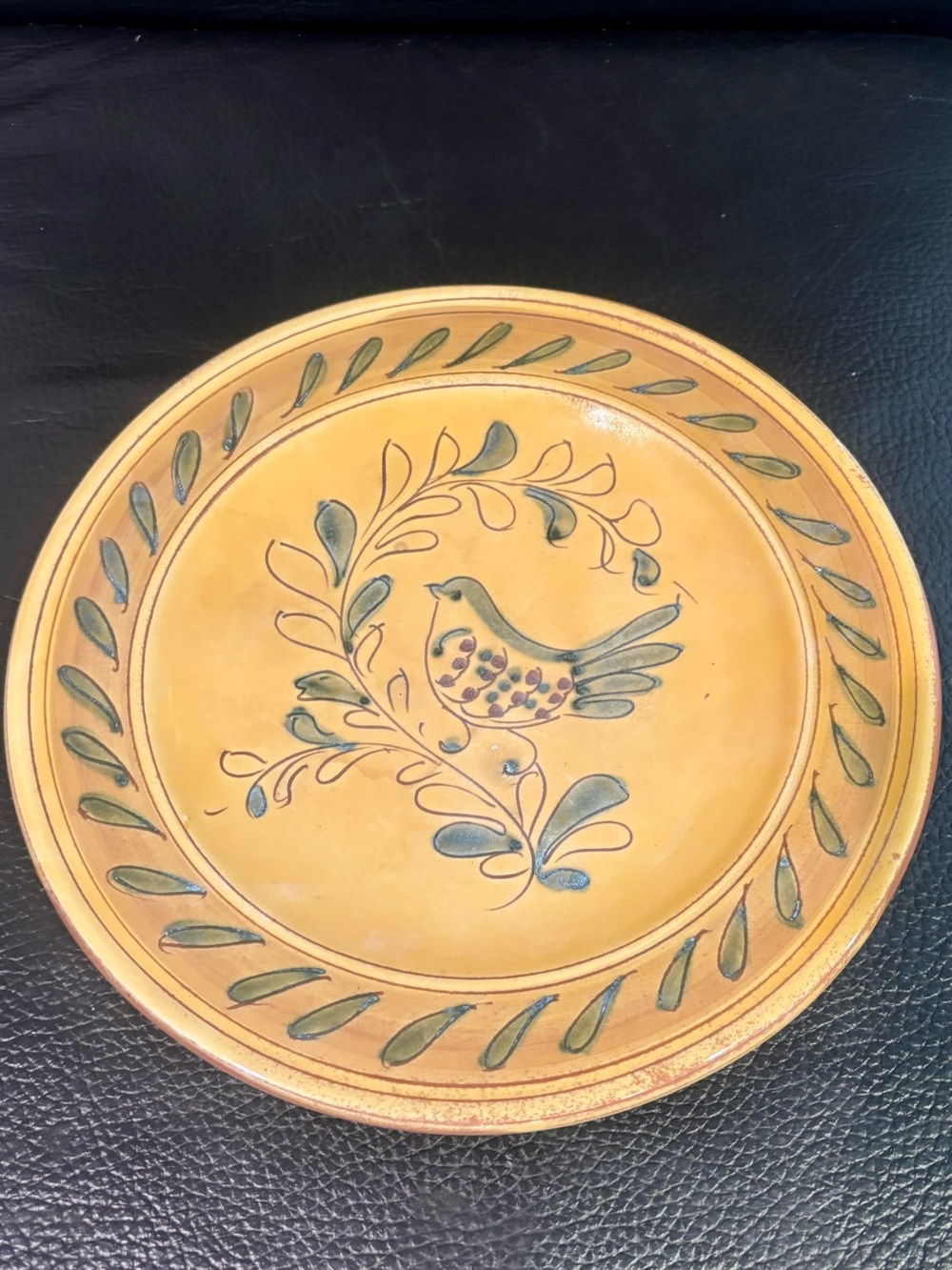 Vietri Hand-Painted Yellow Bird Motif Decorative Salad Plate